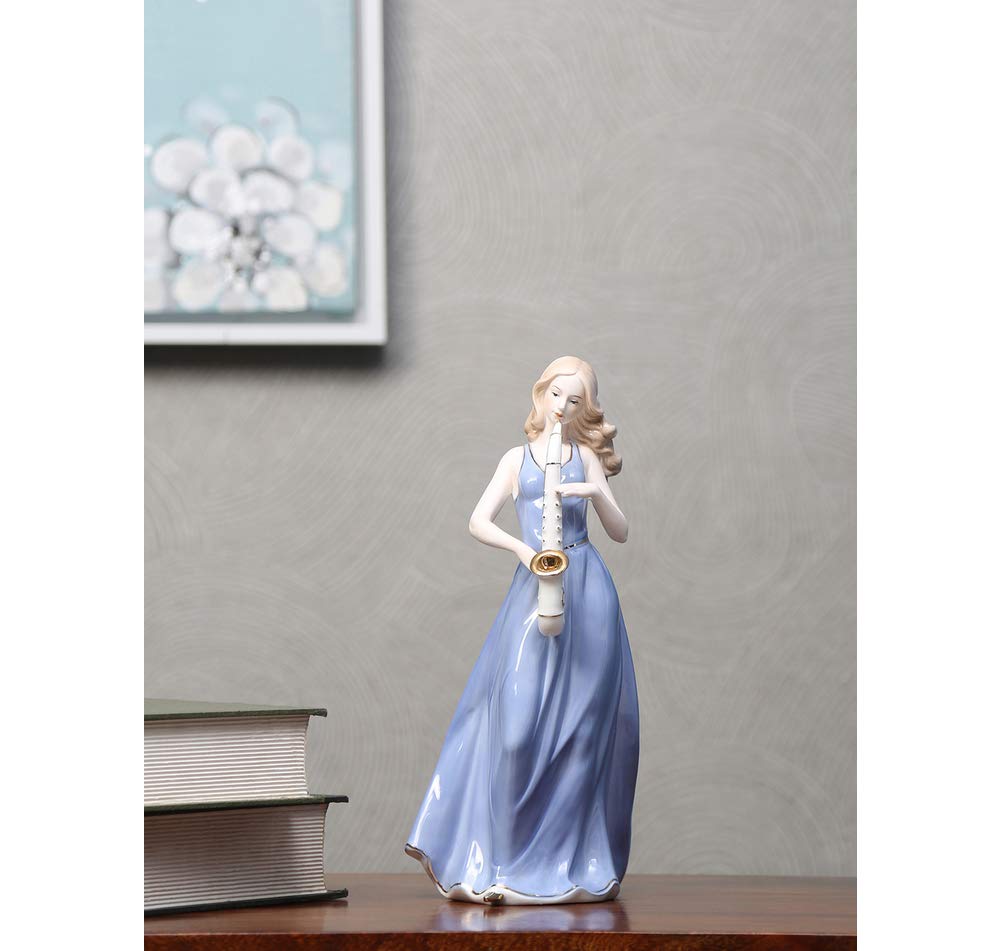 @home by Nilkamal Lady Playing Trumpet Showpiece, Blue