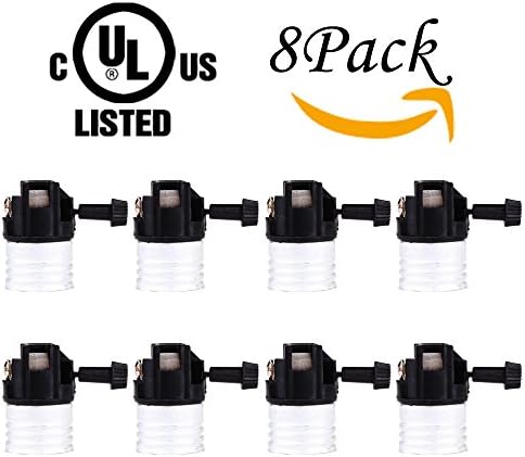 CoxLED E26/27 Edison light Medium Base Interior Only Shell Incandescent Lampholder Removeable Turn Knob 2-Circuit For 3-Way 2-Filament Lamps 8 Pack