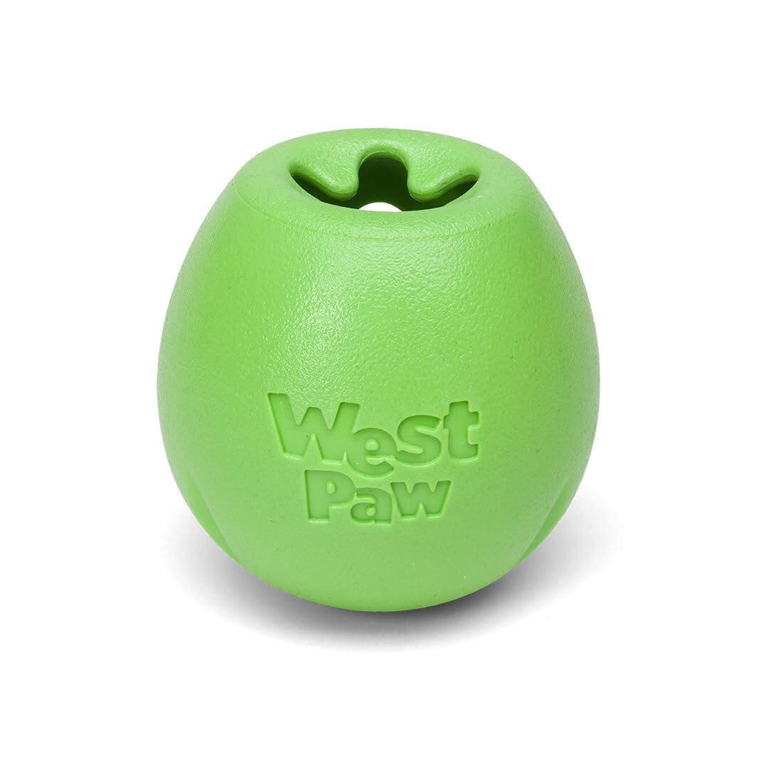 WEST PAW Zogoflex Rumbl Treat-Dispensing Dog Toy – Interactive Slow-Feeder Chew Toy for Dogs – Dog Enrichment Toy – for Moderate Chewers, Fetch, Catch – Holds Kibble, Treats (Jungle Green, Large)