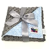 Reversible Unisex Children's Soft Baby Blanket Minky Dot (Light Blue/Grey)