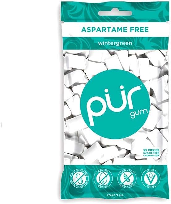 Sugar-Free + Aspartame-Free Chewing Gum, 100% Xylitol, Wintergreen, Vegan + non GMO, 55 Pieces per Bag (Update Version)