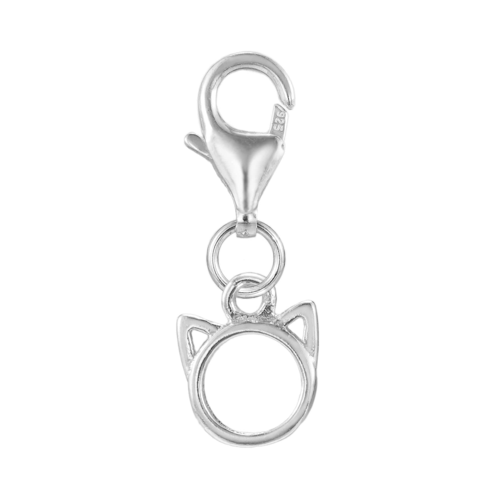 925 Sterling Silver Small Cat Head Outline Clip On Charm Lobster Clasp for Bracelet Necklace