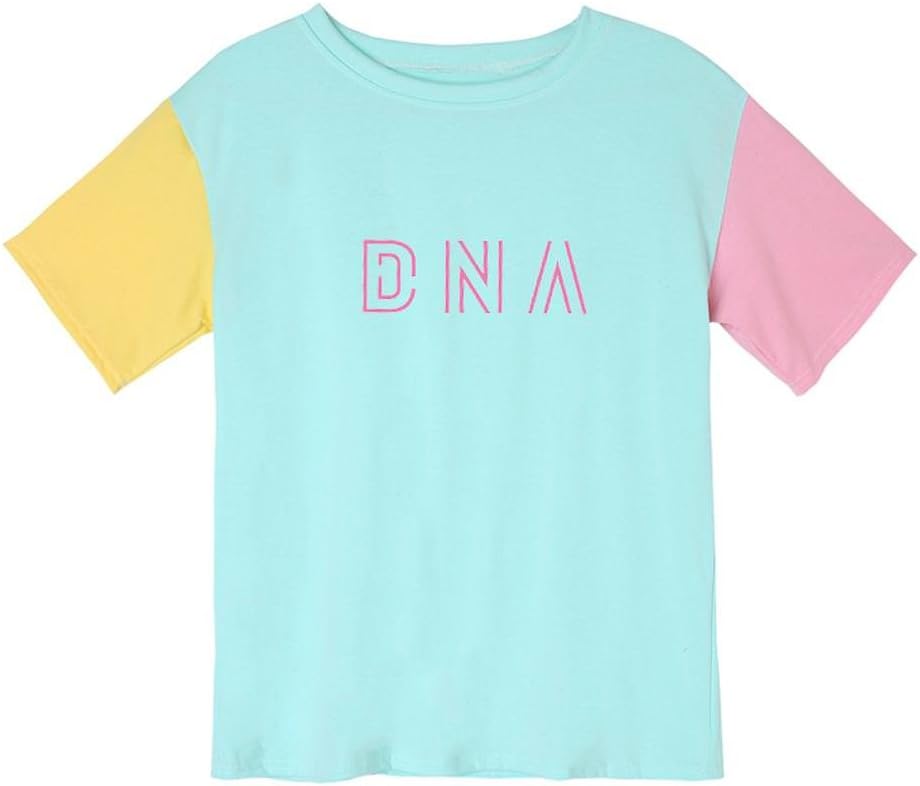 Fashionoly Harajuku Women T-Shirt Kpop Tshirt Patchwork BTS DNA Cotton Tops Tees