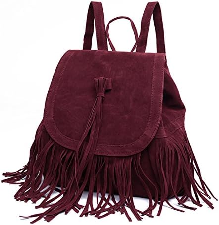 Sunwel Fashion Outdoor Shoulder PU Tassel Drawstring Suede Backpack Casual Beach Shopper Traveling Rucksack School Bookbag Satchel