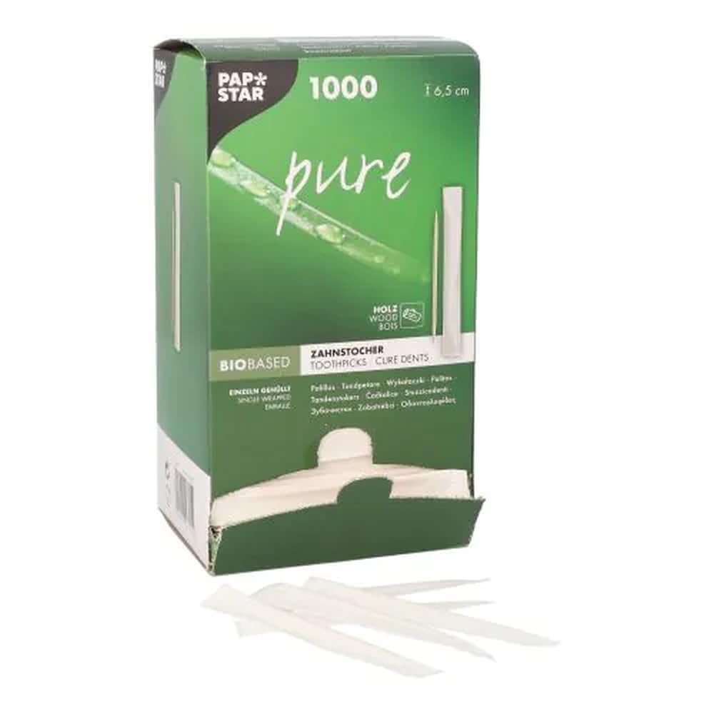 PAPSTAR 16701 All Purpose Service, Unique, Catering, Tableware, Wooden, Singular Toothpicks, Pack of 1000