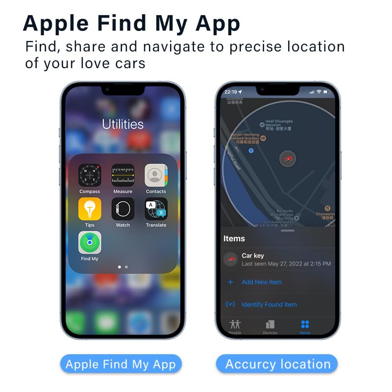 OBD Ⅱ Vehicle Tracker Work with Apple Find My Real-time Vehicle Tracking Device OBD Anti-Lost Device Finder for Cars No Subscription Needed Quick Installation Global Position iOS Only Black