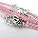 Willsa Stylish LOVE Heart Pearl Design Faux Leather Alloy Charm Bracelet Pink