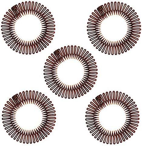 5pcs Fashion Black Plastic Full Circle Stretch Flexible Comb Teeth Headband Hair Band Clip Face Wash Fixed Hair Accessories Changlesu (Brown)