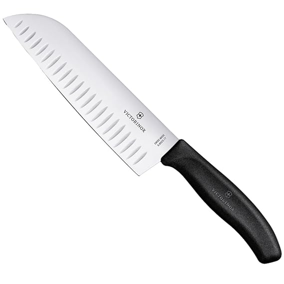Victorinox 17 cm Swiss Classic Fluted Edge Santoku Knife in Blister Pack, Black Amazon.co.uk