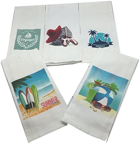 Beach Theme Bathroom Towel Set-Set of 5 Nautical Hand Towels-Beach Themed Hand Towels