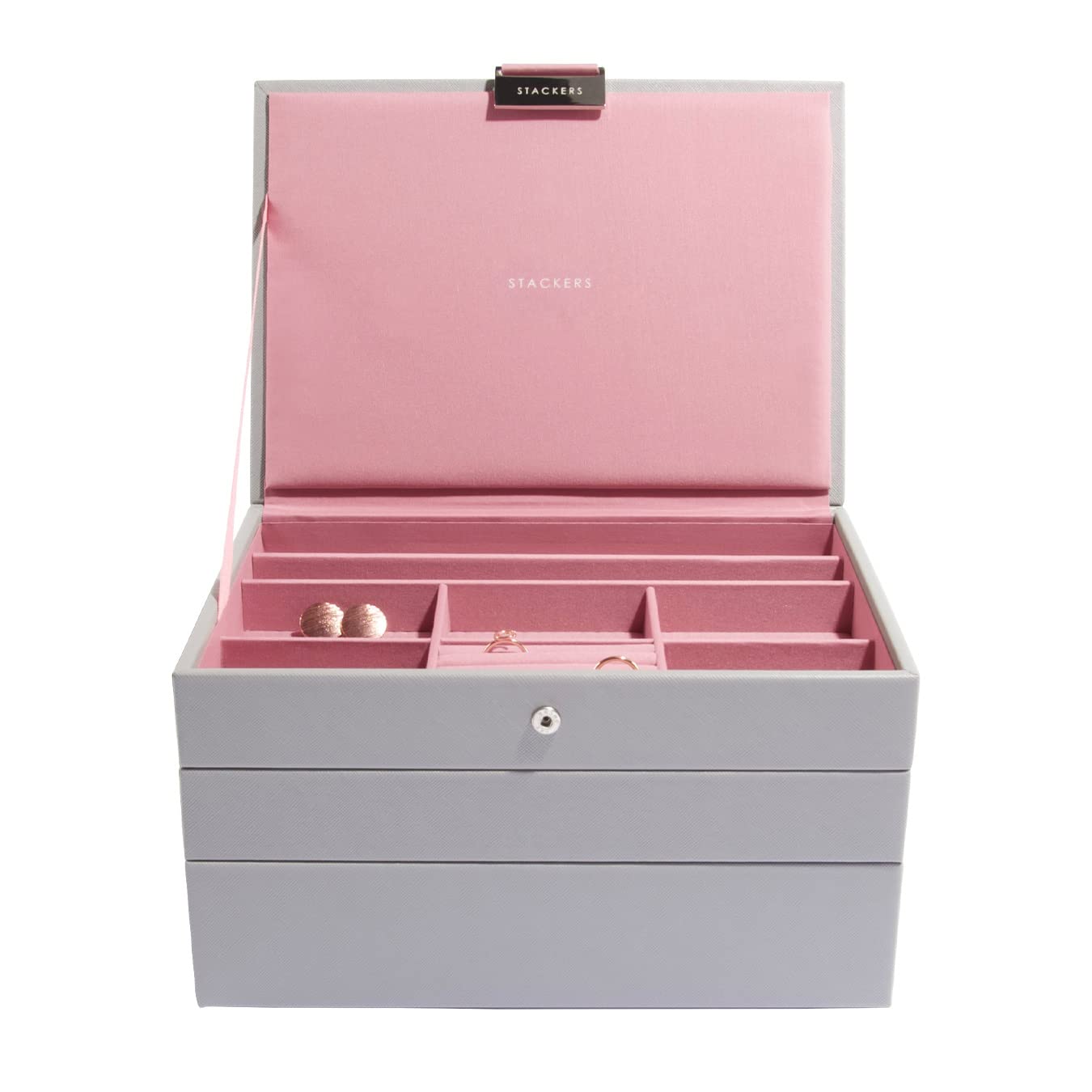 Stackers Dove Grey with Antique Rose Classic Medium Jewellery Box, Set of 3 — image 1