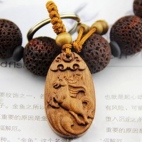 Twelve Chinese Zodiac Signs Rose Wooden Man Lucky Key Ring Women Key Finder (Horse)
