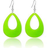 TIANHONGYAN 70s 80s Oval Resin Neon Dangle Earrings Retro Acrylic Drop Dangle for Women Girls 80's Party Halloween Costume Accessory