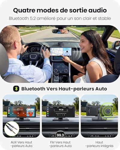 Avaett Écran CarPlay sans Fil 9,26″ Voiture pour Apple CarPlay & Android Auto, Portable Carplay Voiture avec Caméra de Recul, Mirror Link, OTA, Bluetooth 5.2, Navigation GPS, Commande Vocale