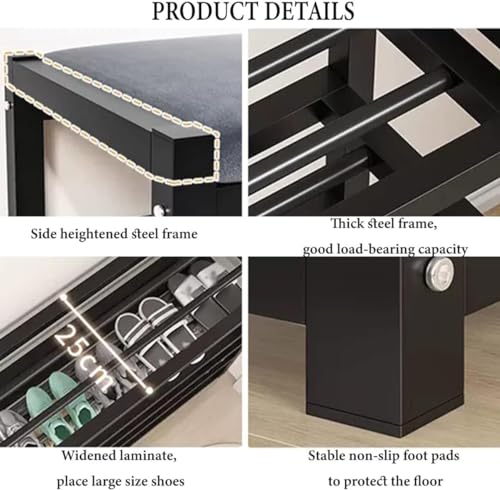 Shoe Rack with Bench, Metal Shoes Stand with Cushioned Seat, Free Standing Rake, Entryway Shoe Organizer Shelf, Multi-Function Organizer, Boots Storage Cabinet Shelf for Home, House (Style-A)