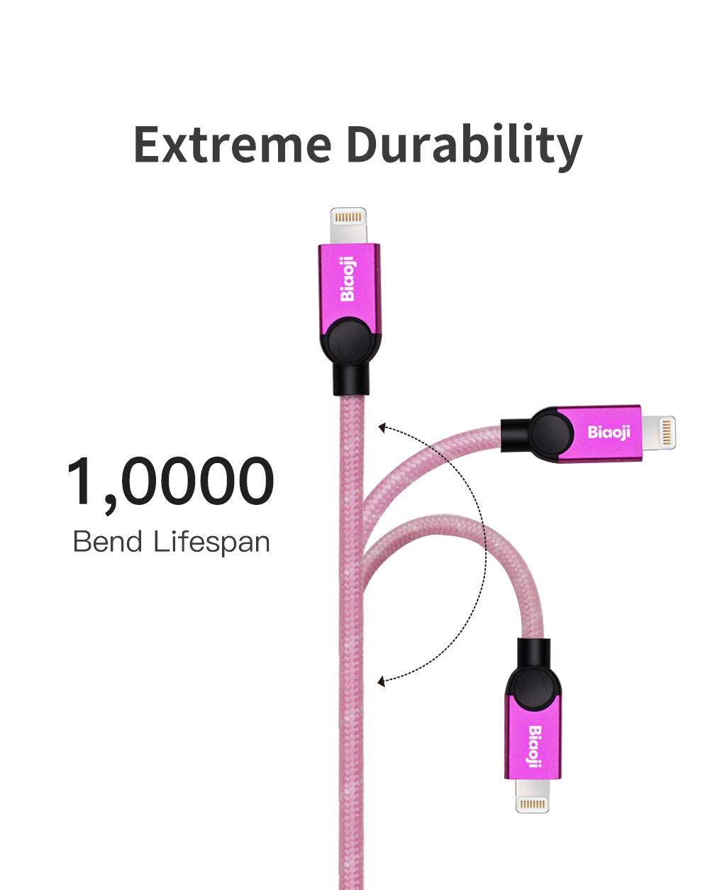 iPhone Charger, Biaoji Lightning Cable(3 ft), Apple MFi Certified, High-Speed Durable Charger Cord, Nylon-Braided, Compatible with iPhone,iPad & iPod (HLT2608R)