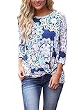 Dokotoo Womens Summer Boho Casual Ladies Floral Print 3 4 Sleeve Cotton Tunic Blouse Tops T Shirts Large Under 20