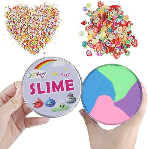 Fluffy Slime Kit, 7 OZ Cute Soft Floam Slime Supplies For Kids Including 1 Pack Foam Beads and 1 Pack Fruit Slices, Non-Sticky without Borax (3 Pack)
