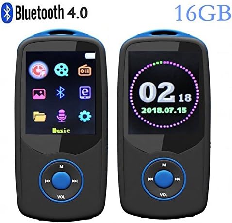 DeeFec Newest Version Bluetooth4.0 MP3 Music Player 16GB with Color Menu Screen, Portable Lossless Sound Quality Player with FM Radio, Recorder, Support Up to 64GB Micro SD Card - Blue