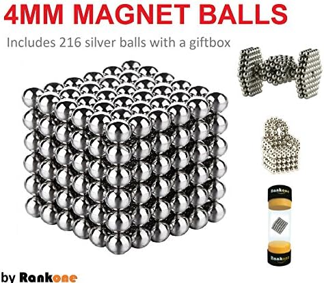 Rankone - Magnetic Balls, Blocks | Stress Relief Desk Toys | Fun and Creative set | Sculpture Desk Toy | Silver set of 216 pieces (4mm)