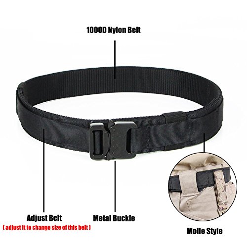 Aiduy 1.5" Tactical Duty Belt with Cobra Buckle for EDC Molle Equipment 1000D Nylon (Black, Medium)