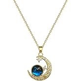 GYRMMUE Moon Gemstone Pendant Necklace for Women Sun-Inspired Design Necklaces Elegant Night Sky Jewelry Space Planet Star Necklacese Glowing Blue Moon Charm Necklaces