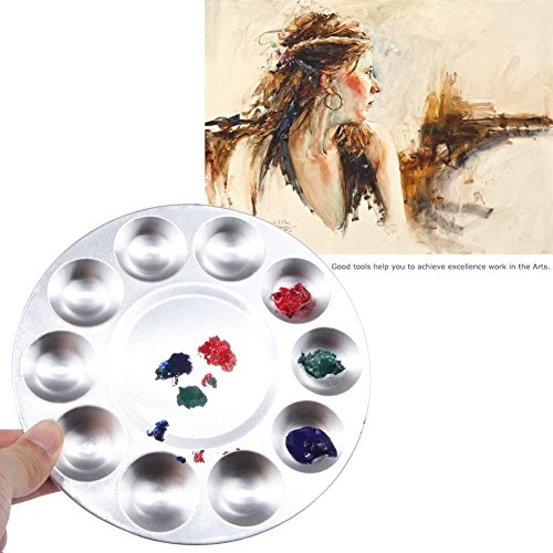 COMIART Metal 10 Well Round Artist Watercolours Paint Mixing Palette Tray