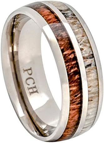 Deer Antler and Koa Wood Ring Titanium Mens Wedding Band Comfort Fit (7)