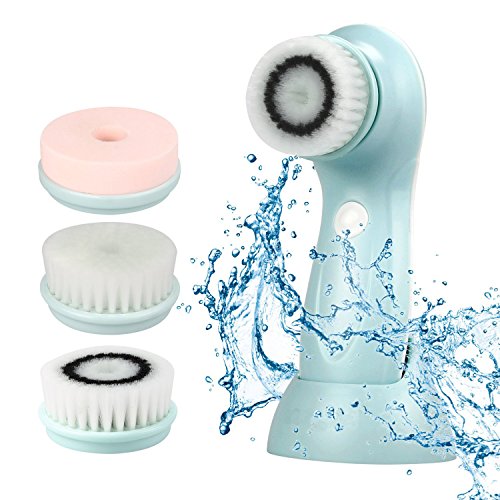 Facial Cleanser Brush, 3 in 1 Electric Rotating Facial Cleansing Brush USB Rechargeable Sonic Face Cleaners Scrubber SPA Skin Care Tool Beauty Instrument (Blue)