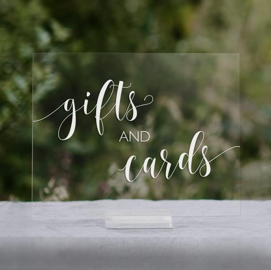 Mixed Media - Gifts and Cards Acrylic Sign With Acrylic Base | 8x10 Wedding Decor | Acrylic Wedding Cards Table Sign (5X7, Clear Acrylic Stand)