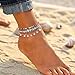 YAHPERN Anklets For Women Color Beads Turquoise Drop Sequin Charm Adjustable Ankle Bracelets Set Boho Multilayer Beach Foot Jewelry (silver)
