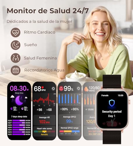 Iaret Women's Smartwatch, 46 cm Smartwatch with 4 Straps, Bluetooth Calls, Sleep Monitor/Heart Rate/SpO2/Menstrual Monitor, 110+ Sports Modes Activity Bracelet for iOS/Android, Black Gold