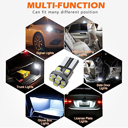Car Led Light Bulbs, WSIIROON Super Bright Led Bulbs for Car Interior Dome Map Door Courtesy License Plate Trunk Lights, Compact Wedge T10 194 168 2825 W5W 175 158, White(10 Pack)