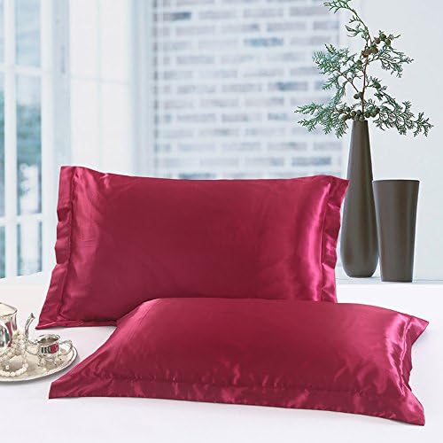 Awland Silk Pillowcase for Hair and Skin Pillow Case Bedding Set of 2 - Luxury Silk Satin Skin and Hair Beauty Sateen Queen Size (Standard) 48 X 74 CM - Burgundy