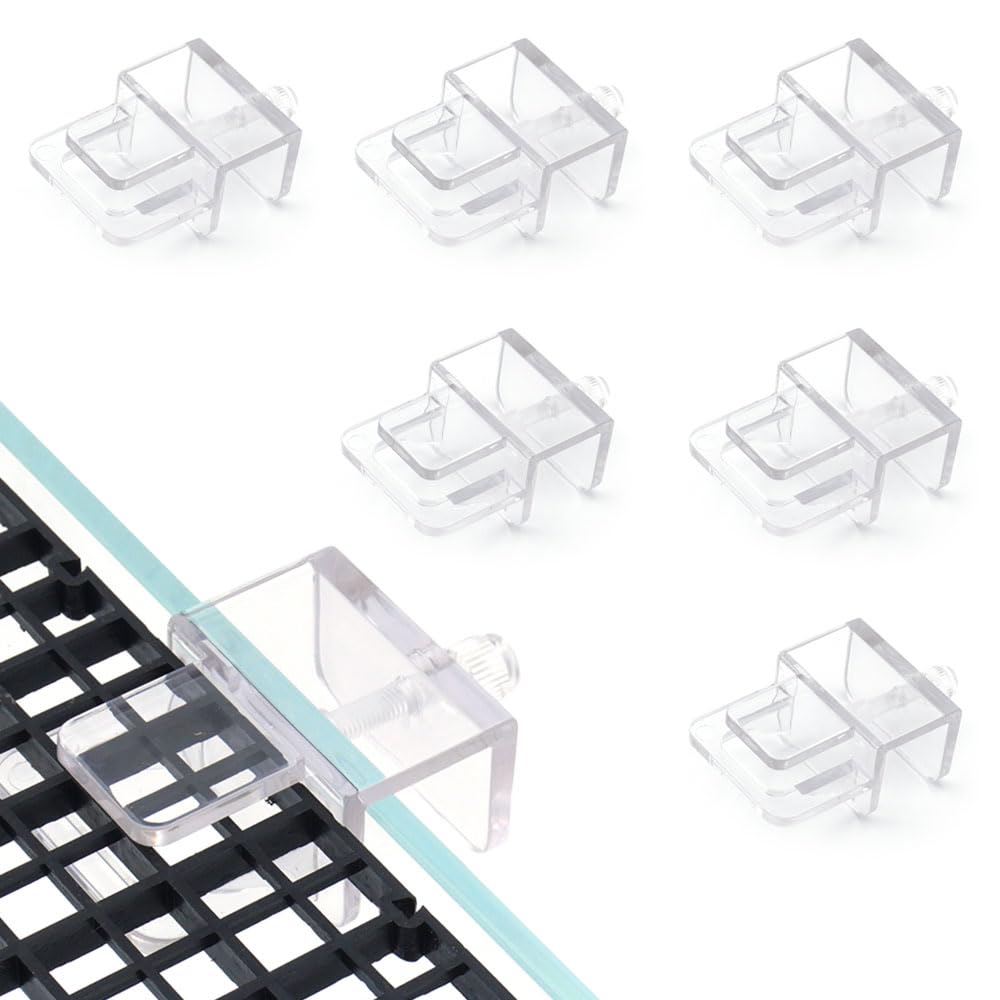 LINLAN 6 Pieces Aquarium Lid Clips, Transparent ABS Plastic Rimless Fish Tank Top Cover Support, Suitable for Plastic Dividers and DIY Anti-Jump Net