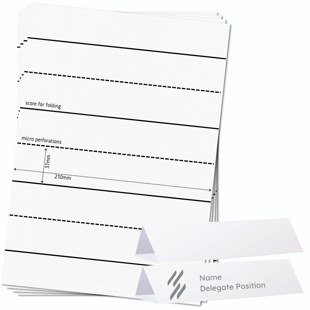 OfficeGear Wide Tent Cards 4-up [55 Sheets - 220 Cards] 37x210mm Printable A4 170gsm Scored Folding Table Top Name Place Cards for Hotels Weddings Conference Events Incl Design Template