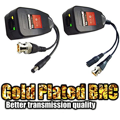 UTP balun hd Ventech cat5 to bnc Video baluns transceiver Passive with Power Connector Compatible with All CCTV Technologies(Analog AHD TVI CVI ntsc pal) 4 Pairs rj45 75 OHN connectors