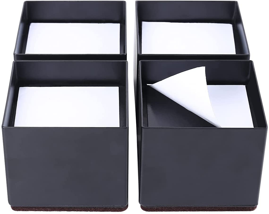 Ezprotekt 2 Inch Square Bed Risers Heavy Duty Stackable Furniture Risers - Solid Steel Bed Furniture Risers Post for Couch Bed Table Protect Wood & Carpet Surface, 3.15 x 3.15x 2 Inch(4 Pack, Black)