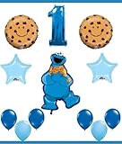SESAME STREET COOKIE MONSTER first birthday party supplies balloons one 1st by Lgp
