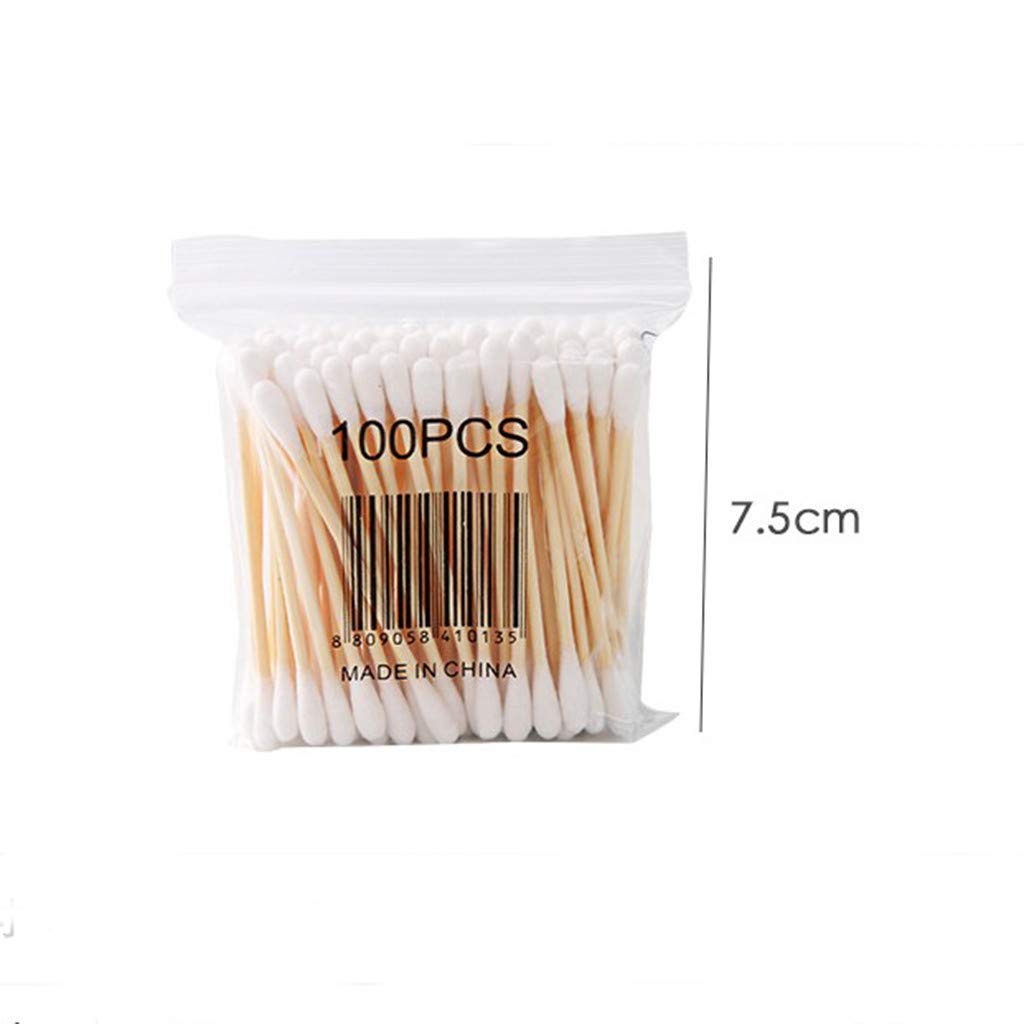 CakeLY Wooden Cotton Swabs 1000 pcs/Ultrathin Travel Cotton Buds - 10 Packs of 100pcs (White)