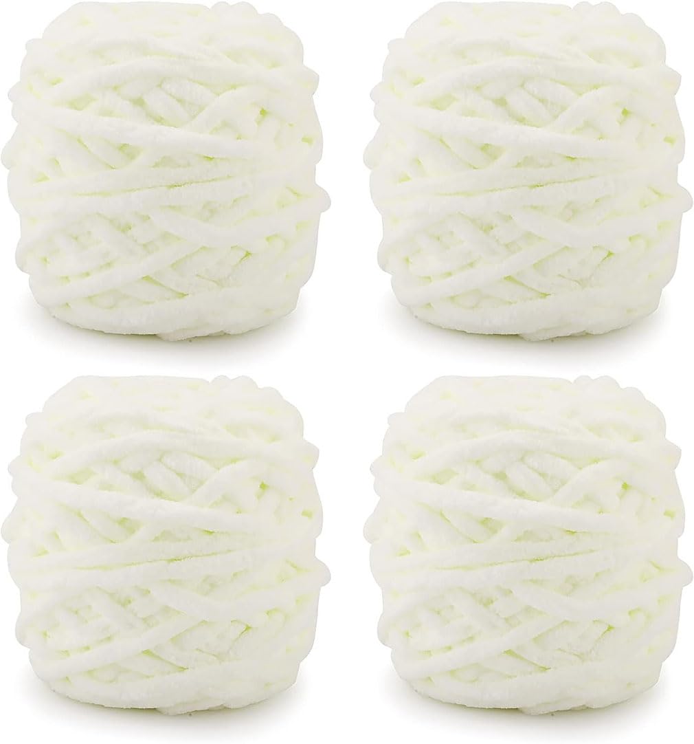 4 x 100g Knitting Wool Yarn Solid Color Knitting Yarn for Crochet for Yarn Projects Making DIY Crafts Scarves Hats Handmade Bags Blankets Sweaters (Milk White)