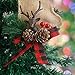 Kyatti 6ct Rustic Christmas Tree Ornaments Natural Burlap Country Xmas Hanging Decorations Stocking Glove Tree Bell Star Heart with Deer Head Pine Cones Black-Red Plaid Ribbon for Holiday Party Decor