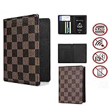 Lavemi Checkered Real Leather Zip Around Wallet Phone Clutch for Women - RFID Blocking with Credit Card Holder Organizer(Brown)