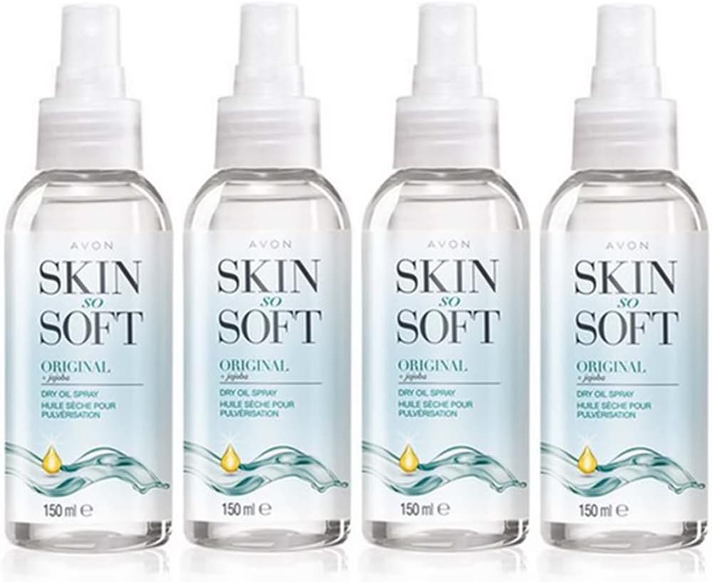 4 x Avon Skin So Soft Dry Oil Spray Jojoba Oil Vitamin E Moisture Lock 150ml