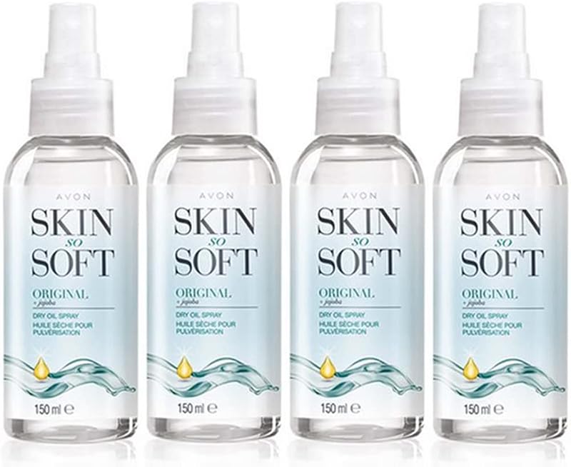 4 x Avon Skin So Soft Dry Oil Spray Jojoba Oil Vitamin E Moisture Lock 150ml