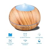 Tenswall Essential Oil Diffuser, 400ml Aromatherapy Diffuser Ultrasonic Cool Mist Humidifier, Auto Shut-off, 4 Timer Settings, 7 Color LED Lights Changing for Home Office Baby (Yellow)