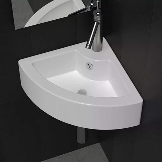ZAMAX Wall Mounted White Ceramic Triangle Bathroom Corner Vessel Sink