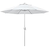 California Umbrella 9' Rd Aluminum Patio Umbrella, Crank Lift, Auto Tilt, White Finish, White