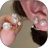 Dainty Tulip Flower Enamel Statement Earrings,Charming Floral Pearl Jacket Front Back Earrings Trendy Petal Dripping Oil Jewelry Accessory Gift for Women