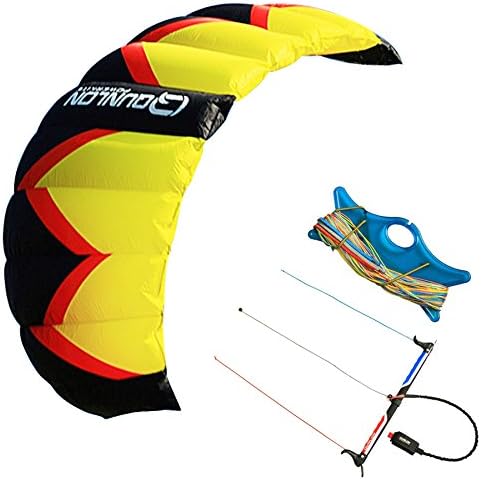 QUNLON CROM3 3-Line Control Traction Kite KIT Yellow Sport Power Kite Training Entry to Professional with Dyneema Kite Line and Handle Bar